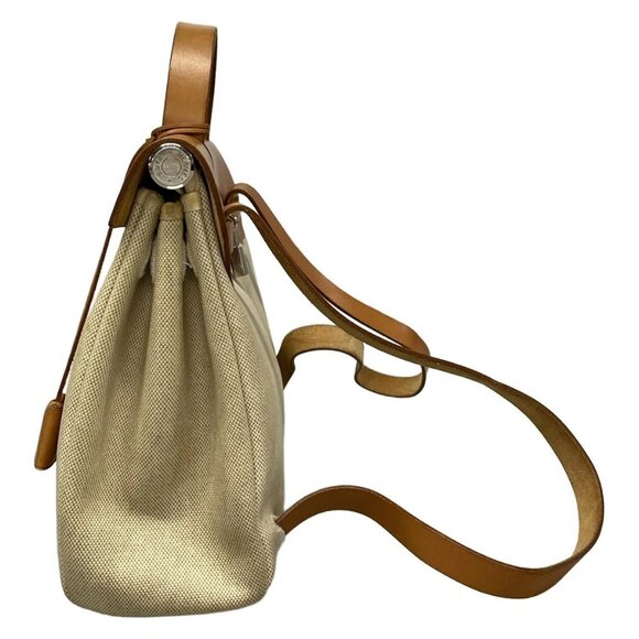 Auth HERMES Her Bag a Dos - Cream Light Brown Box Calf Toile H Square E Backpack - Picture 4 of 16